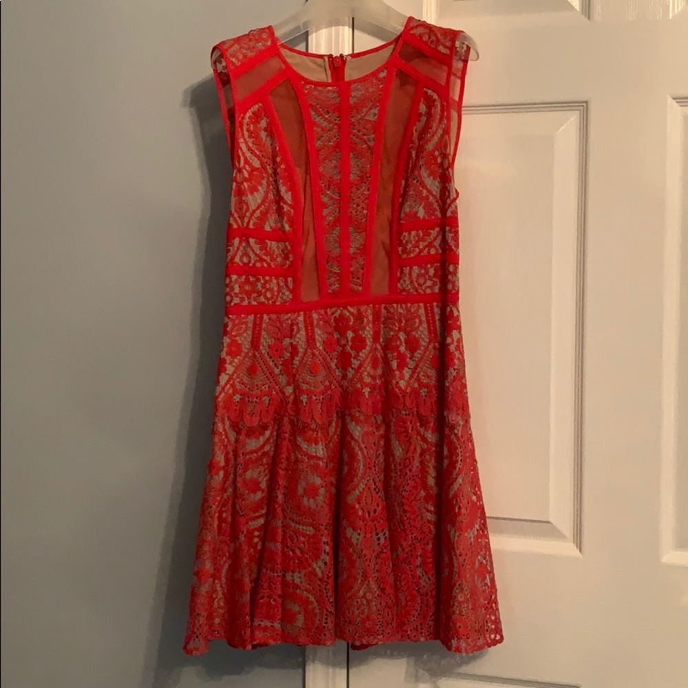 Hot Red & Gray Lace BCBG Mini Dress (2)